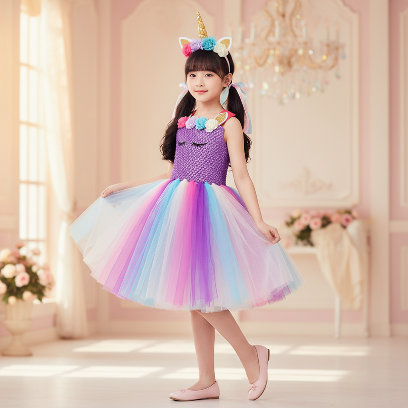 purple unicorn flower tutu dress - front