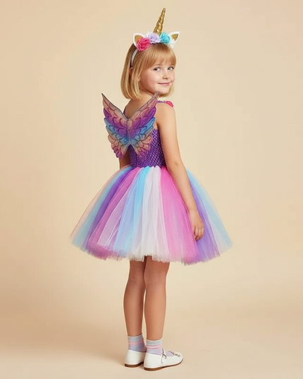 purple unicorn flower tutu dress set - back