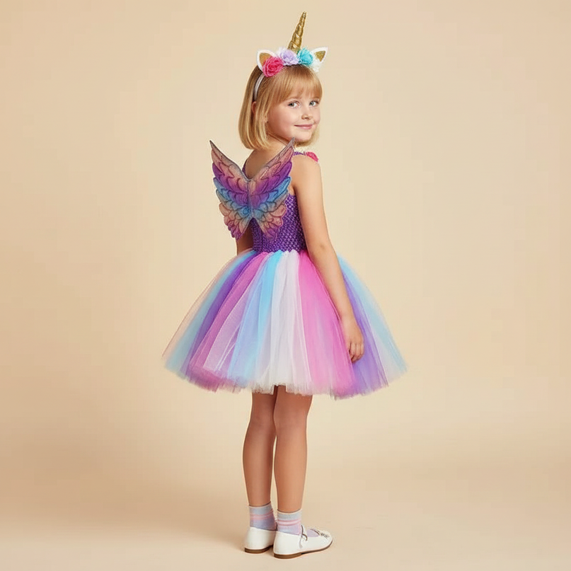 purple unicorn flower tutu dress set - back