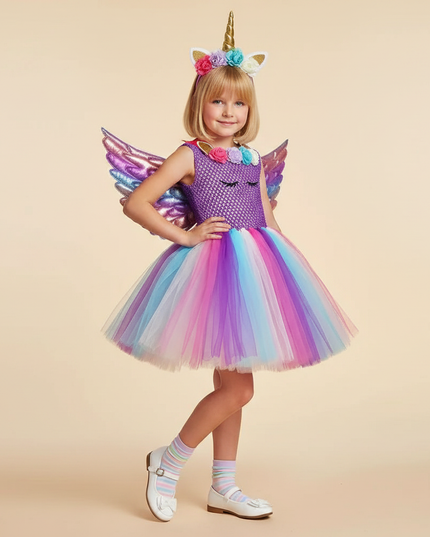 purple unicorn flower tutu dress set - front