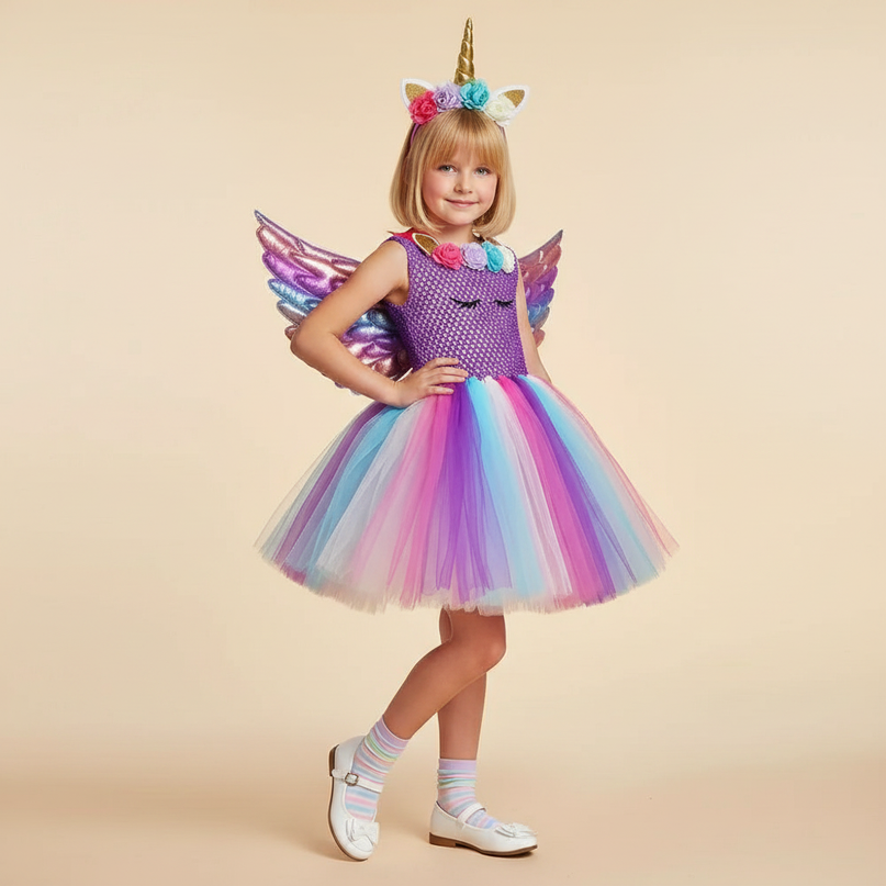 purple unicorn flower tutu dress set - front