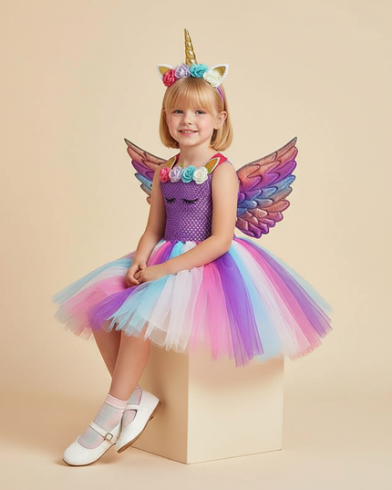 purple unicorn flower tutu dress set - sitting
