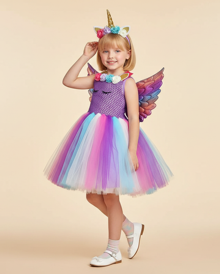 purple unicorn flower tutu dress set - three-quarter