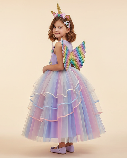 purple unicorn gown dress set - back