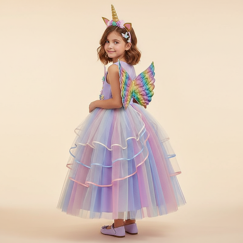 purple unicorn gown dress set - back