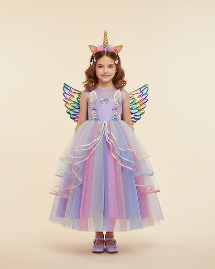 purple unicorn gown dress set - detail