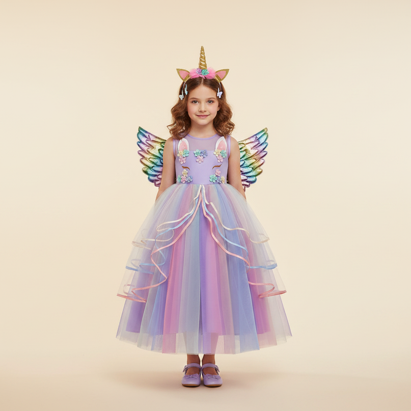 purple unicorn gown dress set - detail