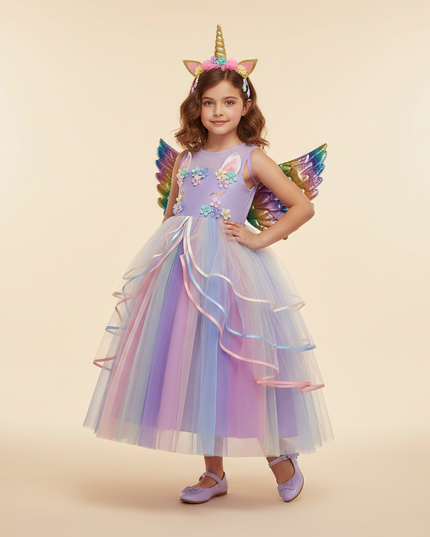 purple unicorn gown dress set - front