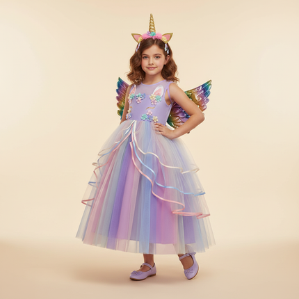 purple unicorn gown dress set - front