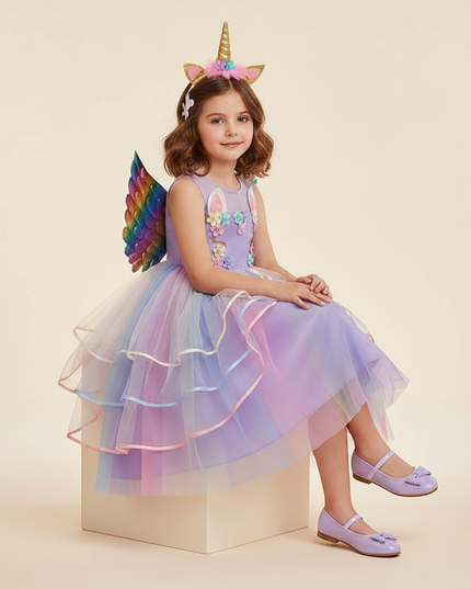 purple unicorn gown dress set - sitting