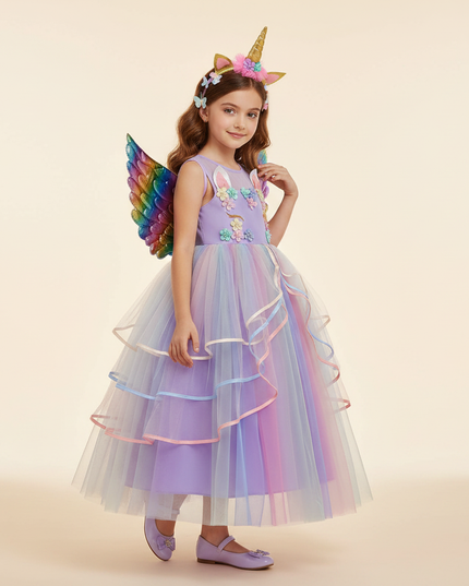 purple unicorn gown dress set - three-quarter