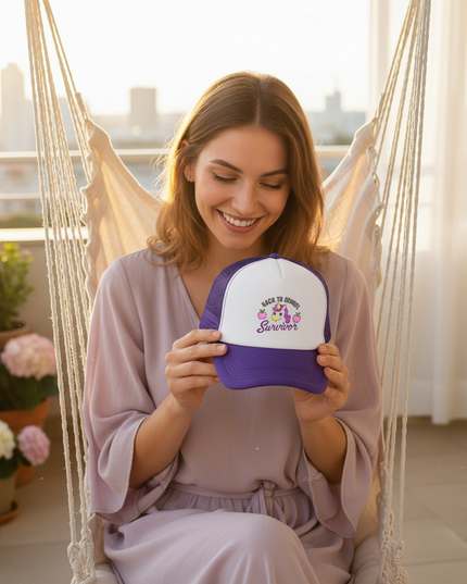 purple unicorn hat - in-use