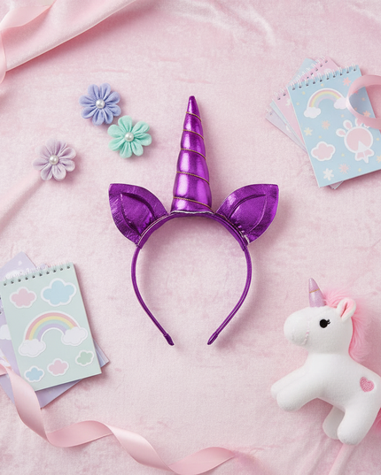 purple unicorn headband - flat-lay