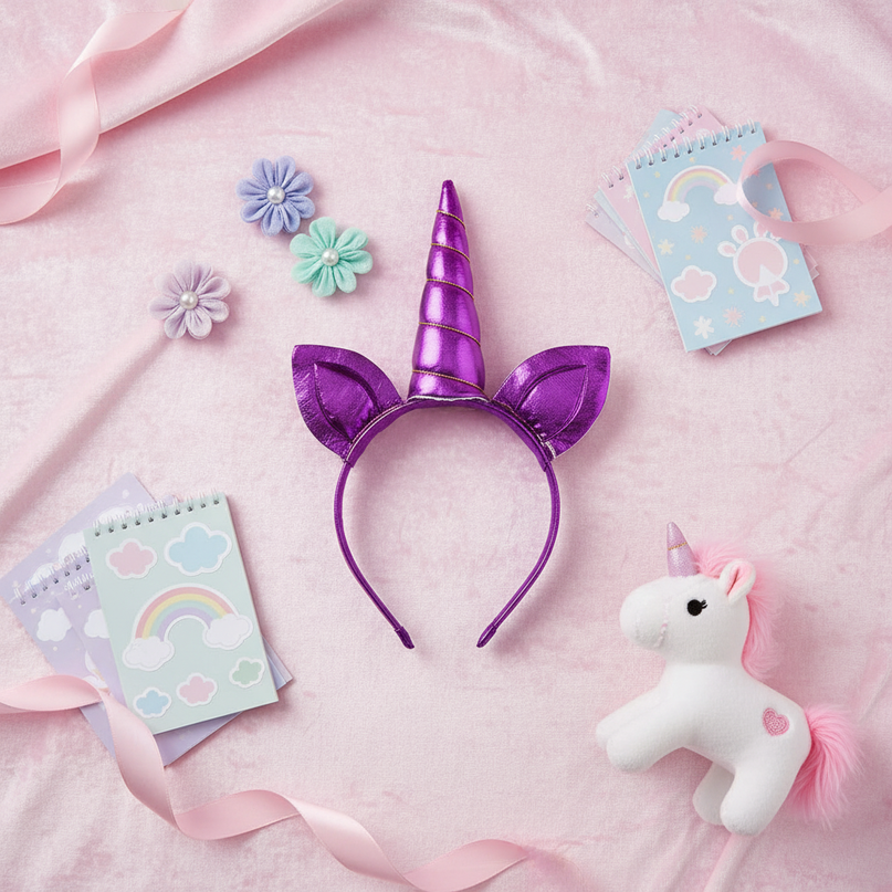 purple unicorn headband - flat-lay