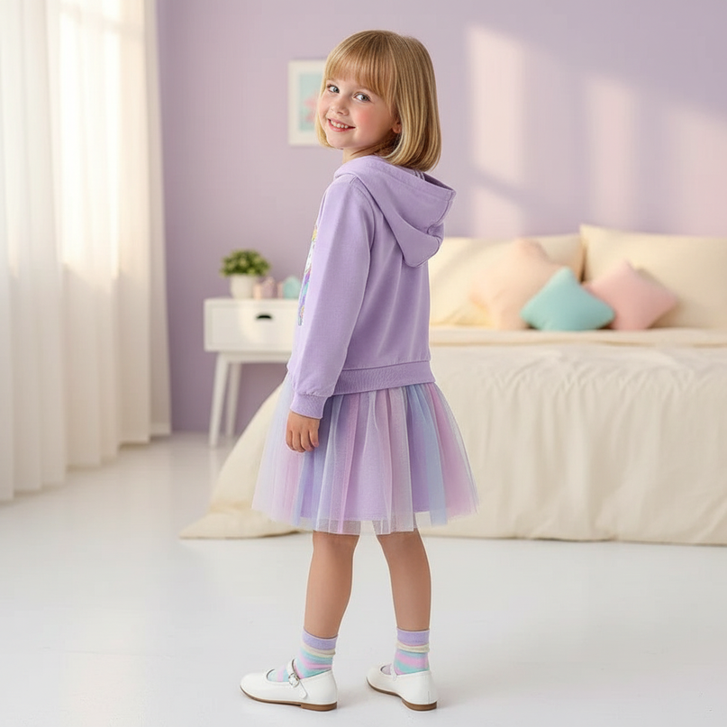 purple unicorn hoodie dress - back