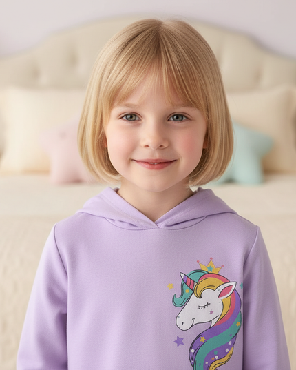 purple unicorn hoodie dress - detail