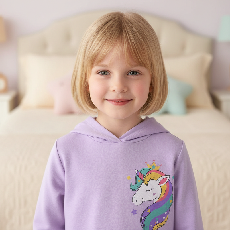 purple unicorn hoodie dress - detail