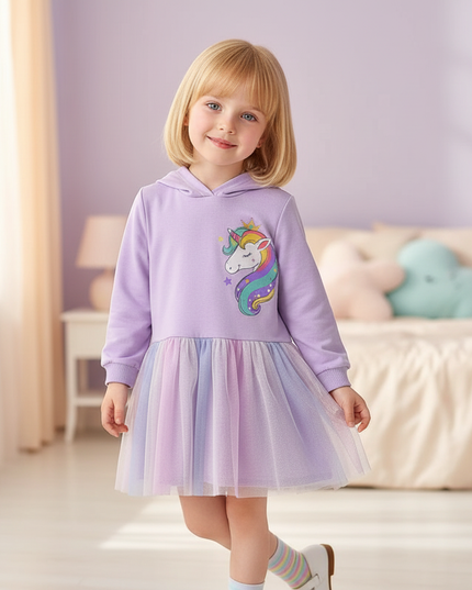 purple unicorn hoodie dress - front