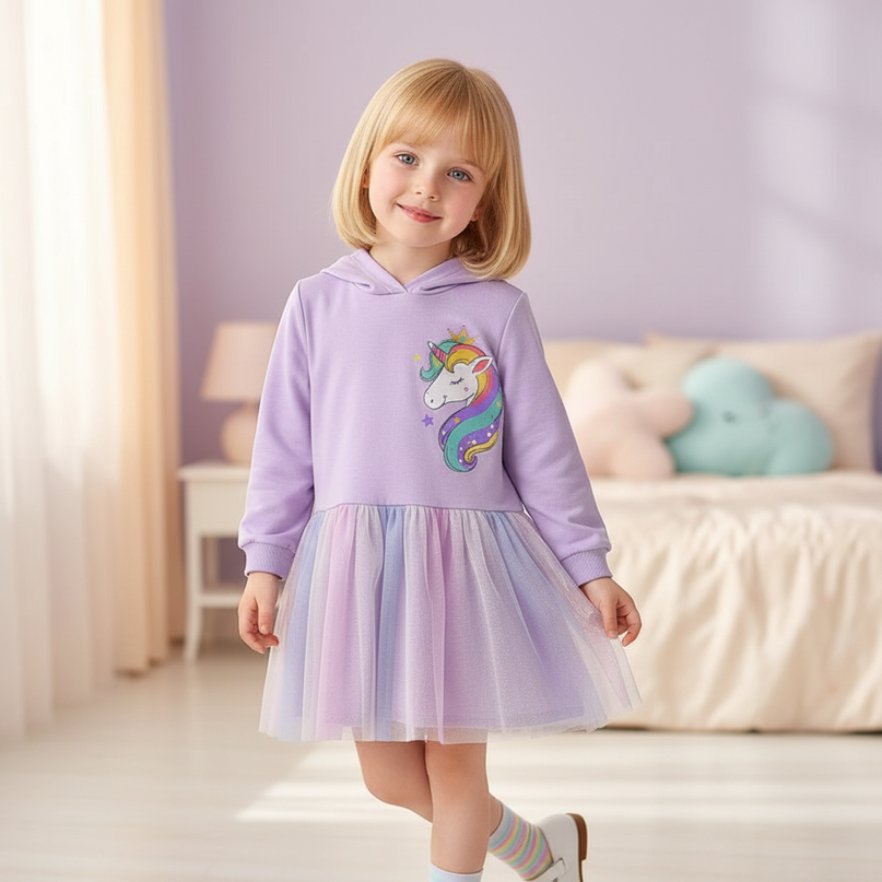 purple unicorn hoodie dress - front