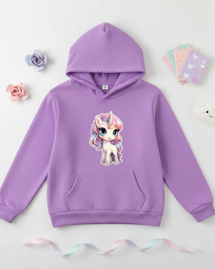 purple unicorn hoodie - flat-lay