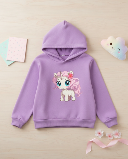 purple unicorn hoodie girls - flat-lay