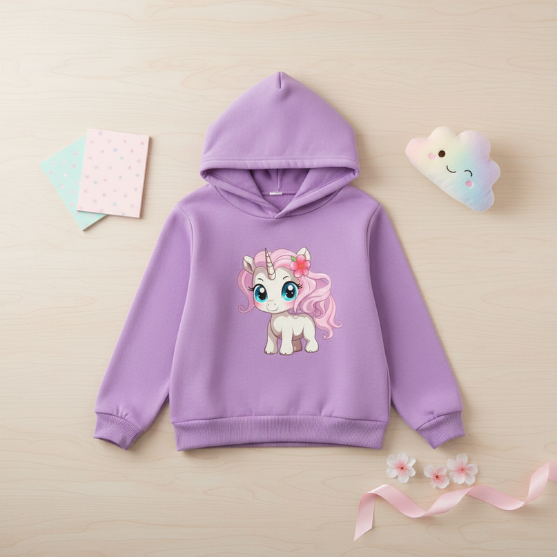 purple unicorn hoodie girls - flat-lay