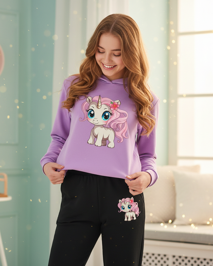 purple unicorn hoodie girls - in-use
