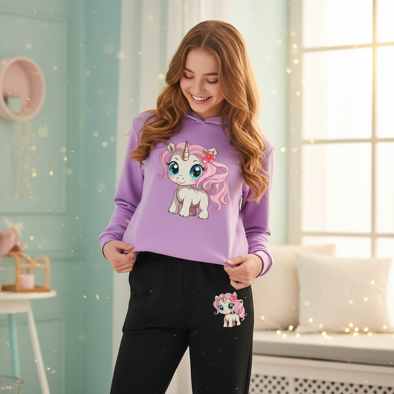 purple unicorn hoodie girls - in-use