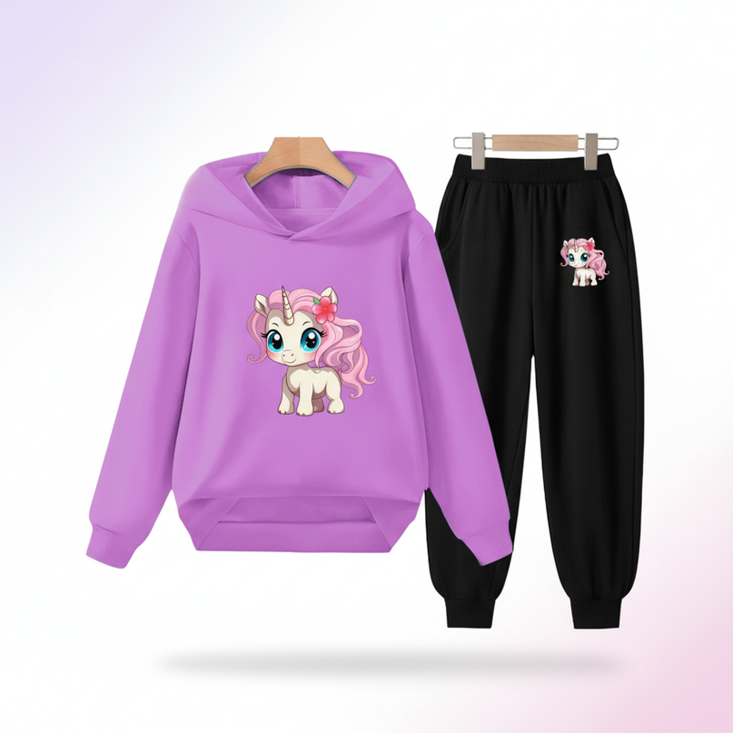 purple unicorn hoodie girls - white-bg