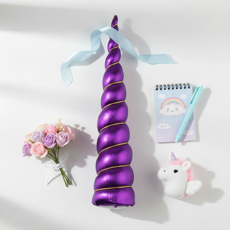 purple unicorn horn cosplay prop - flat-lay
