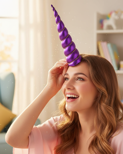 purple unicorn horn cosplay prop - in-use