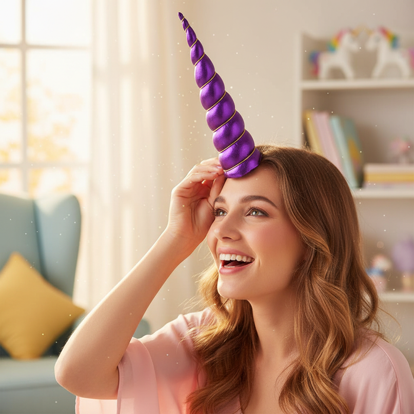 purple unicorn horn cosplay prop - in-use