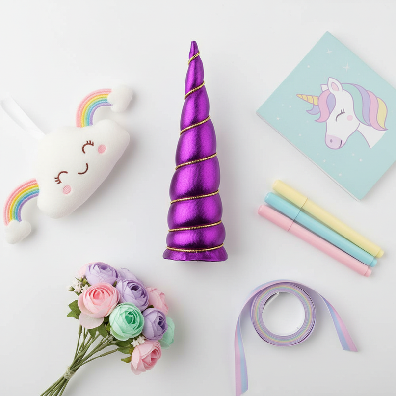 purple unicorn horn craft set - flat-lay