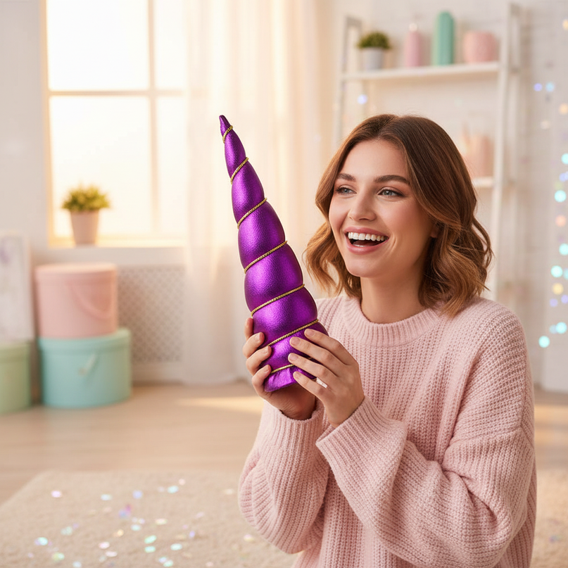 purple unicorn horn craft set - in-use