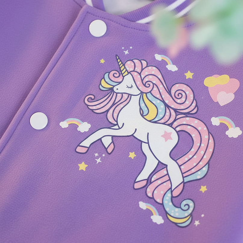 purple unicorn jacket - detail
