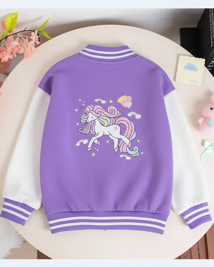 purple unicorn jacket - flat-lay