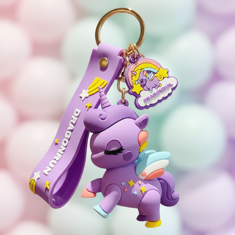 purple unicorn keychain - detail