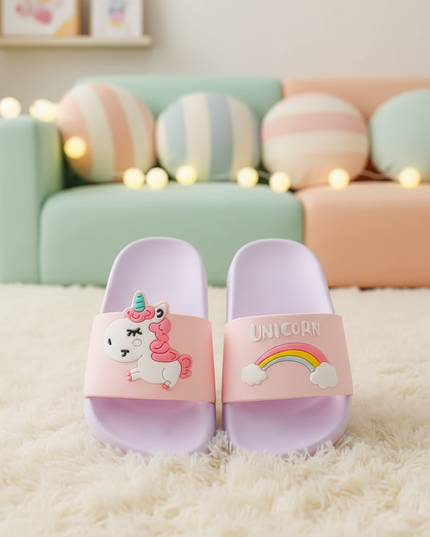 purple unicorn kids slippers - lifestyle