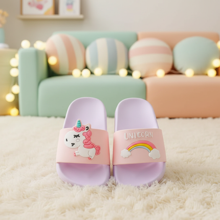 purple unicorn kids slippers - lifestyle