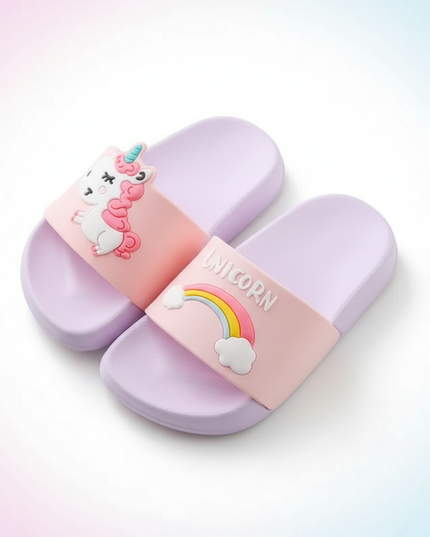 purple unicorn kids slippers - white-bg