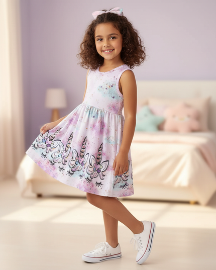purple unicorn knit dress - three-quarter
