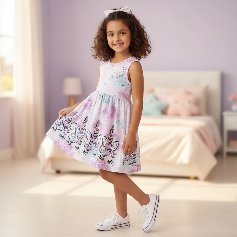 purple unicorn knit dress - three-quarter