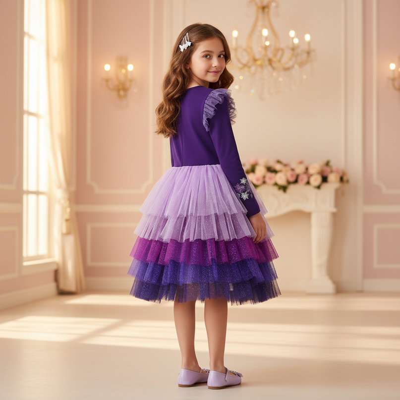purple unicorn layered dress - back