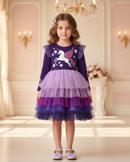 purple unicorn layered dress - detail