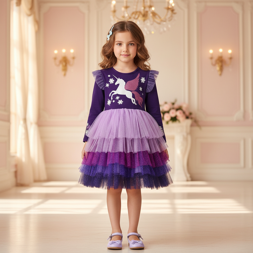 purple unicorn layered dress - detail