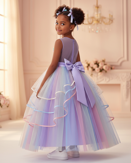 purple unicorn layered gown dress - back