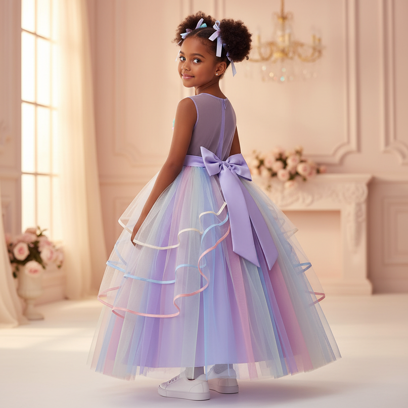 purple unicorn layered gown dress - back