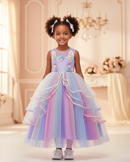 purple unicorn layered gown dress - detail