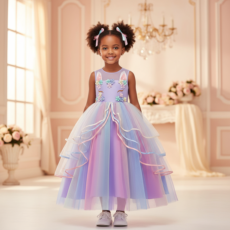 purple unicorn layered gown dress - detail