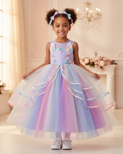 purple unicorn layered gown dress - front